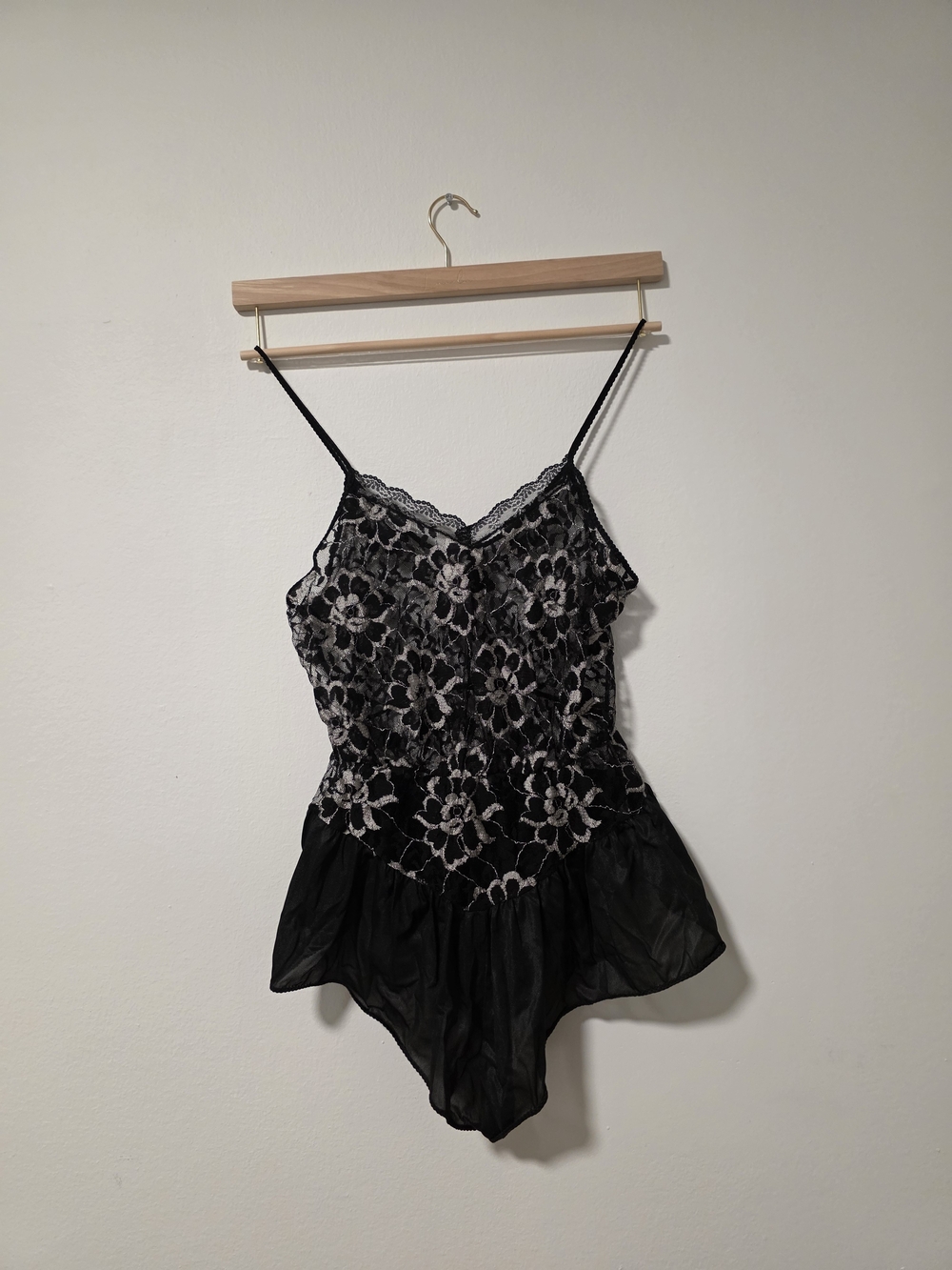 Vintage, Y2K, Sexy Lace Floral Black & White Chemise Romper, Sheer